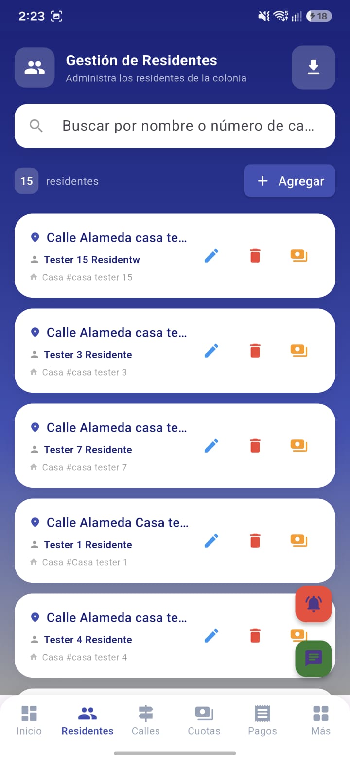 Gestión de residentes del administrador