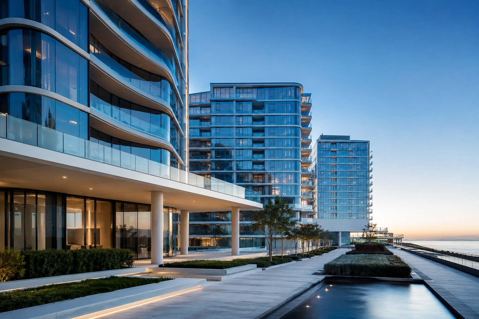 Fraccionamiento residencial moderno al atardecer